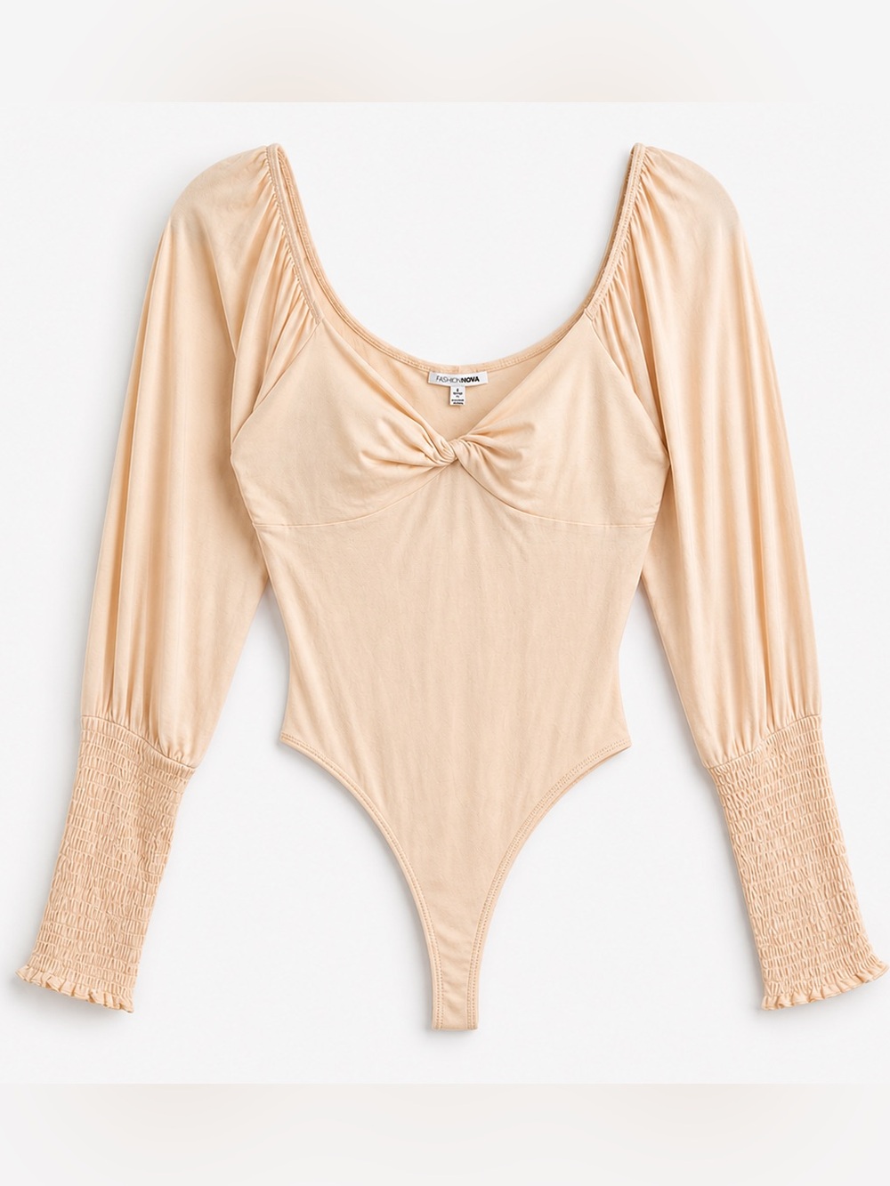 Fashion Nova Beige Twist-Front Long Sleeve Bodysuit Size XL NWT